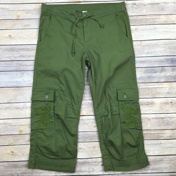 Prana Pants - Prana green cropped embroidered pants Sz 6
